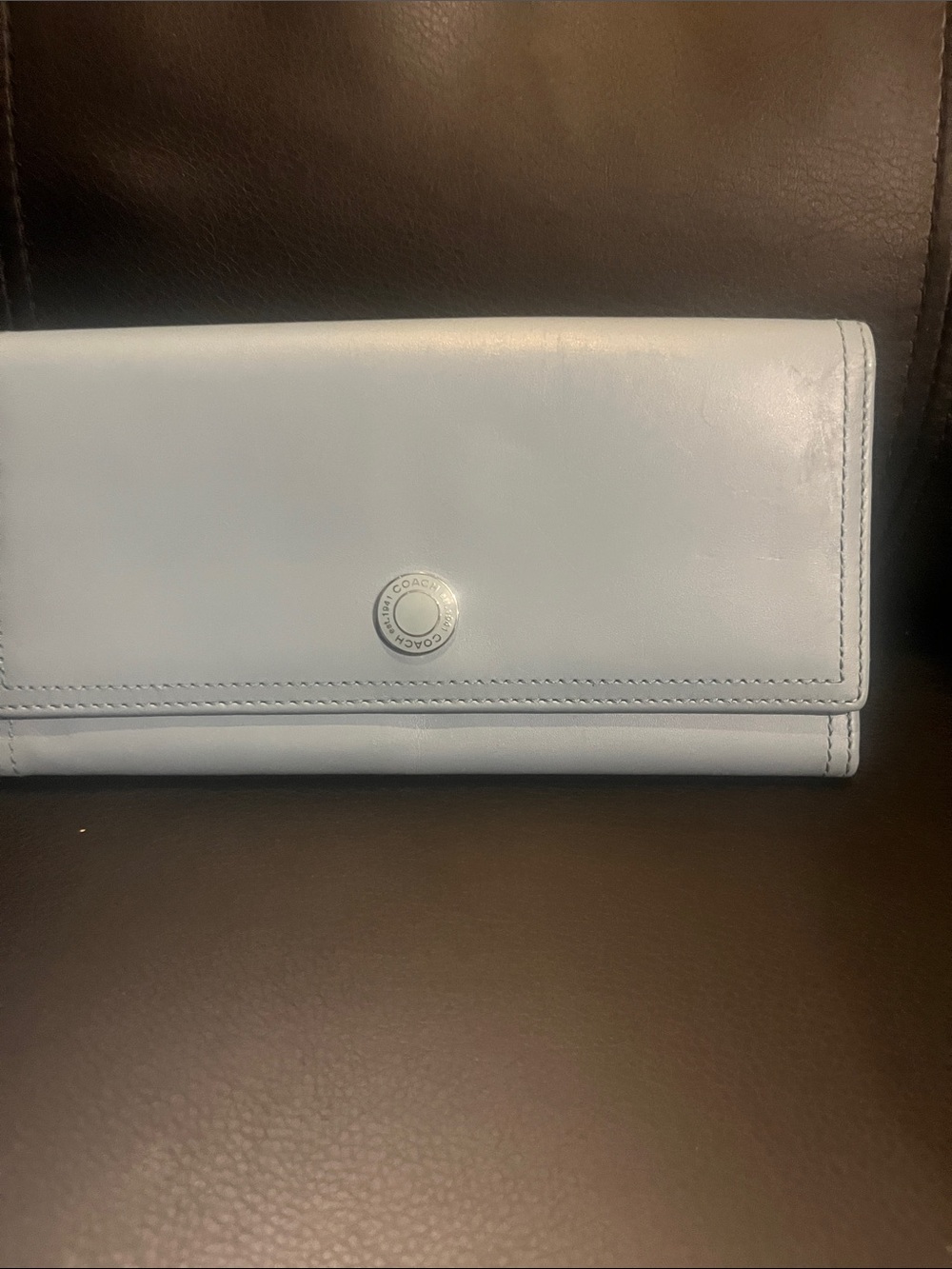 Coach Pale Blue Leather Continental Wallet with Snap Button
